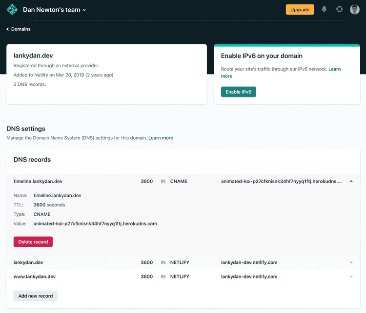 Completed DNS record